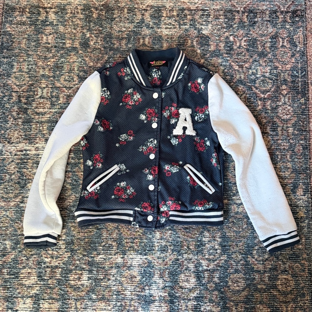 26 International Kelly Kids Floral Varsity Jacket - Navy and White